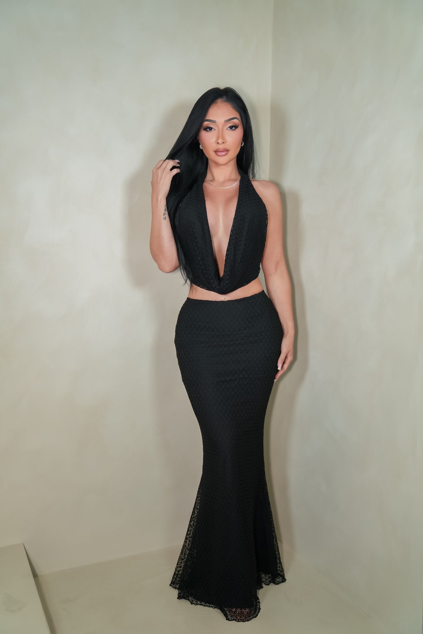 Alessandra Black Maxi Skirt Set