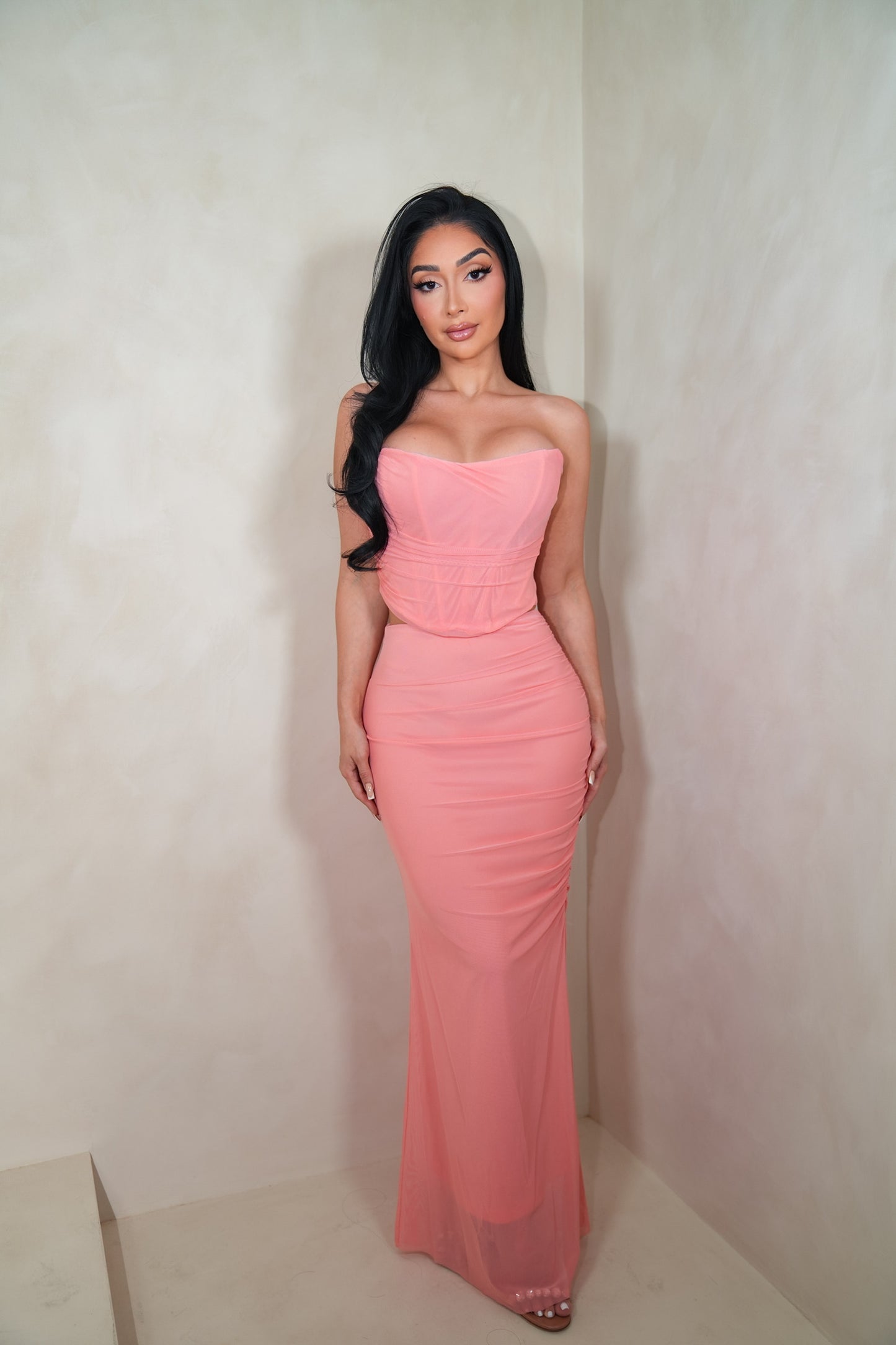 Estella Coral Maxi Skirt Set